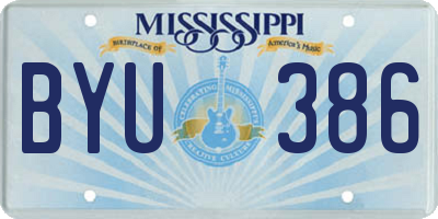 MS license plate BYU386