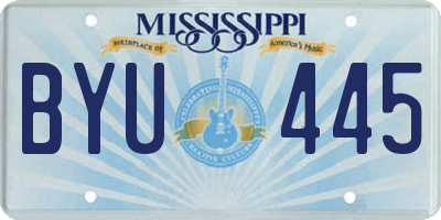 MS license plate BYU445