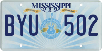 MS license plate BYU502