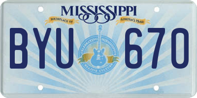 MS license plate BYU670