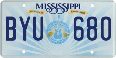MS license plate BYU680