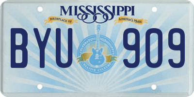 MS license plate BYU909