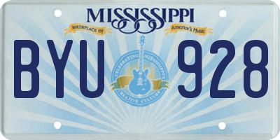 MS license plate BYU928
