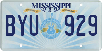 MS license plate BYU929