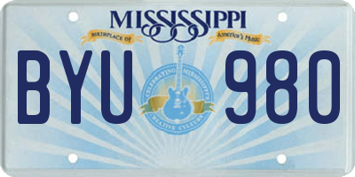 MS license plate BYU980