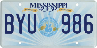 MS license plate BYU986