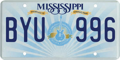 MS license plate BYU996
