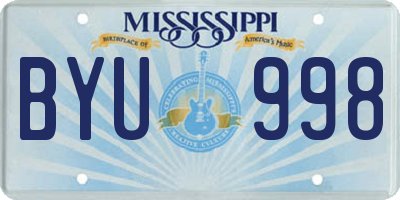 MS license plate BYU998