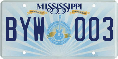 MS license plate BYW003