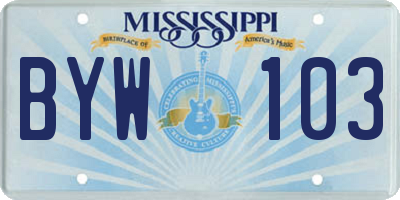 MS license plate BYW103