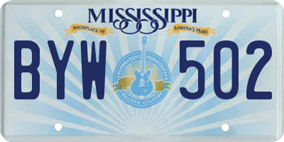 MS license plate BYW502