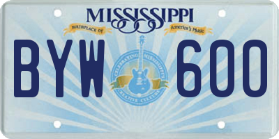 MS license plate BYW600