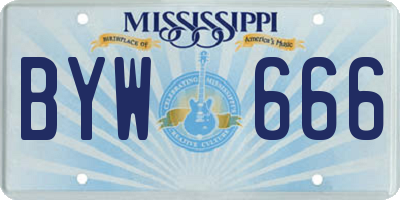 MS license plate BYW666