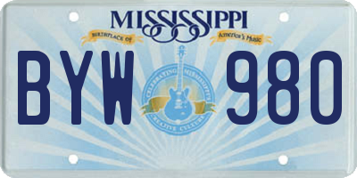 MS license plate BYW980