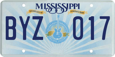 MS license plate BYZ017