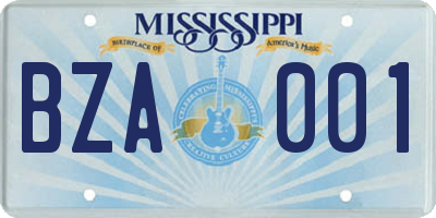 MS license plate BZA001