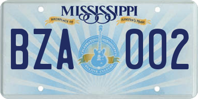 MS license plate BZA002