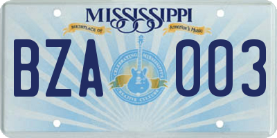 MS license plate BZA003
