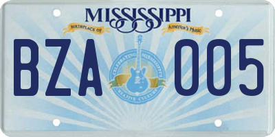 MS license plate BZA005