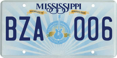 MS license plate BZA006