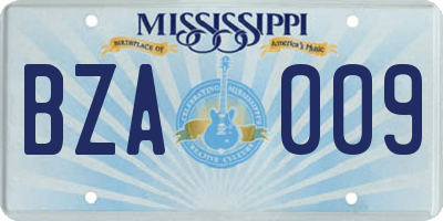 MS license plate BZA009