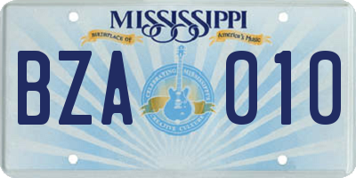 MS license plate BZA010