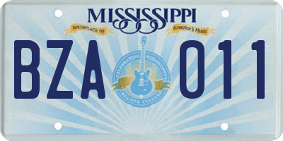 MS license plate BZA011