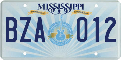 MS license plate BZA012
