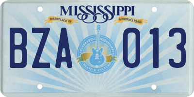 MS license plate BZA013