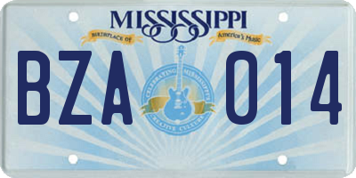MS license plate BZA014