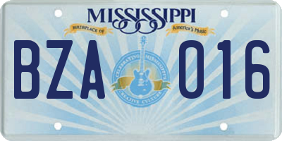 MS license plate BZA016
