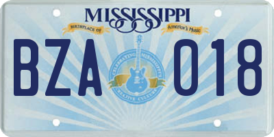 MS license plate BZA018