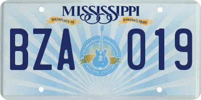 MS license plate BZA019