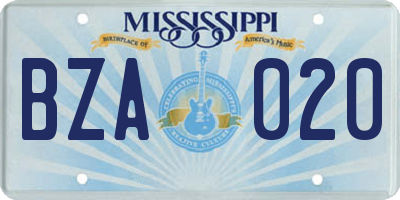 MS license plate BZA020
