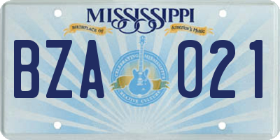 MS license plate BZA021