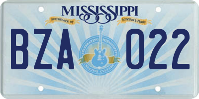 MS license plate BZA022