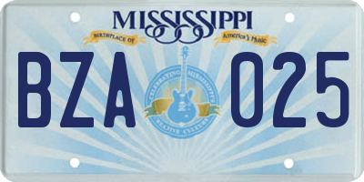 MS license plate BZA025