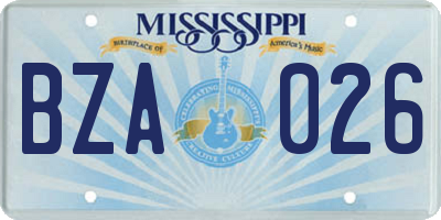 MS license plate BZA026
