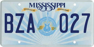 MS license plate BZA027