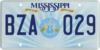 MS license plate BZA029