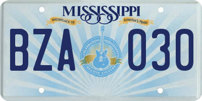 MS license plate BZA030