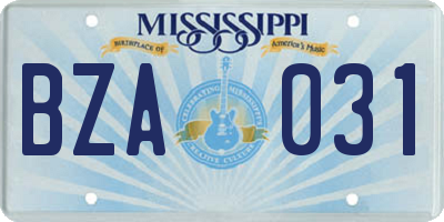 MS license plate BZA031
