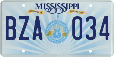 MS license plate BZA034