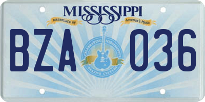 MS license plate BZA036