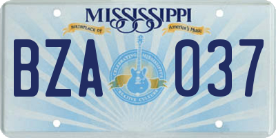 MS license plate BZA037