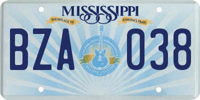 MS license plate BZA038