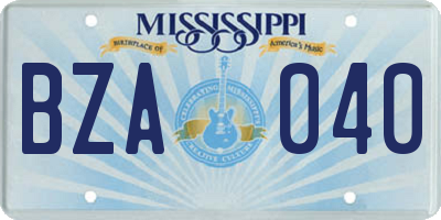 MS license plate BZA040