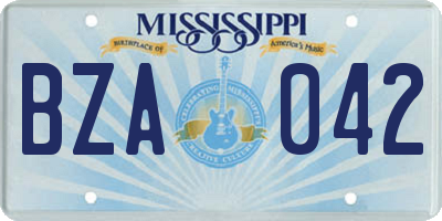 MS license plate BZA042