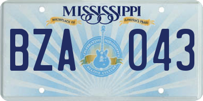 MS license plate BZA043