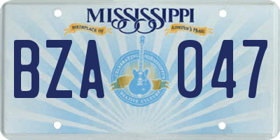 MS license plate BZA047